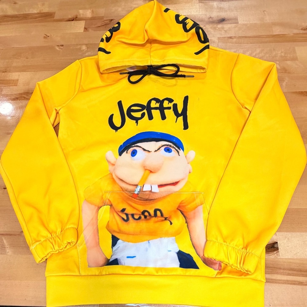 SML Jeffy Graphic Hoodie Kids Size M Yellow Pullover Sweatshirt